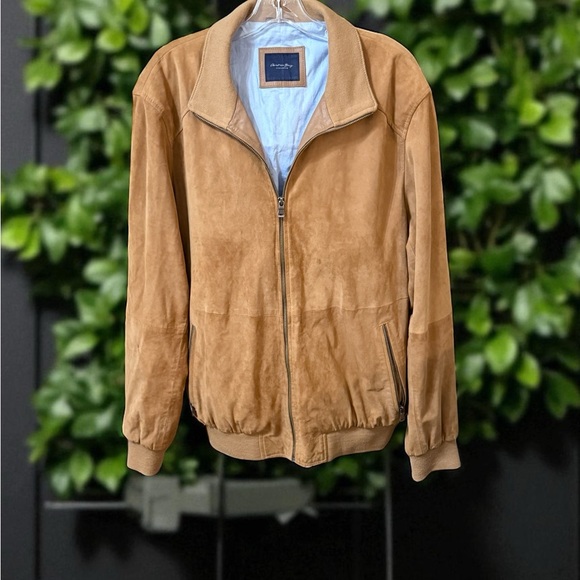 Men's Tan Suede Bomber Jacket - Picture 1 of 8